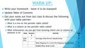 WARM UP:  Write your homework – leave it to be stamped!  Update Table of Contents  Get your notes out from last class & discuss the following with your.
