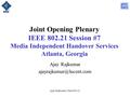 Ajay Rajkumar, Chair 802.21 Joint Opening Plenary IEEE 802.21 Session #7 Media Independent Handover Services Atlanta, Georgia Ajay Rajkumar