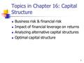 1 Topics in Chapter 16: Capital Structure Business risk & financial risk Impact of financial leverage on returns Analyzing alternative capital structures.