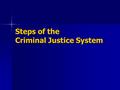 Steps of the Criminal Justice System. The Report of a Crime - Call 911 or Flag Down Officer - Official police report - Immediate action of police.