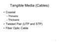 1 Tangible Media (Cables) Coaxial –Thinwire –Thickwire Twisted Pair (UTP and STP) Fiber Optic Cable.