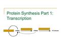 Protein Synthesis Part 1: Transcription. DNA is like a book of instructions written with the alphabet A, T, G, and C. Genes are specific sequences of.