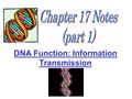 DNA Function: Information Transmission. ● DNA is called the “code of life.” What does it code for? *the information (“code”) to make proteins!