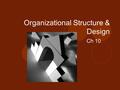 Organizational Structure & Design Ch 10. Defining Organizational Structure Organizational Structure  The formal arrangement of jobs within an organization.