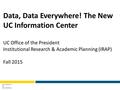 Data, Data Everywhere! The New UC Information Center UC Office of the President Institutional Research & Academic Planning (IRAP) Fall 2015.