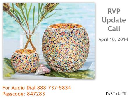 April 10, 2014 RVP Update Call For Audio Dial 888-737-5834 Passcode: 847283.
