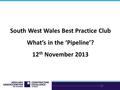 South West Wales Best Practice Club What’s in the ‘Pipeline’? 12 th November 2013.