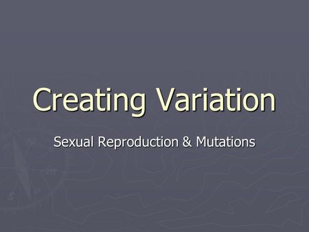 Creating Variation Sexual Reproduction & Mutations.