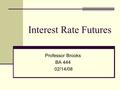 Interest Rate Futures Professor Brooks BA 444 02/14/08.