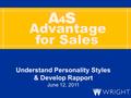 Advantage Understand Personality Styles & Develop Rapport June 12, 2011 for Sales.