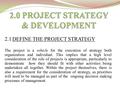 2.1 DEFINE THE PROJECT STRATEGY The project is a vehicle for the execution of strategy both organization and individual. This implies that a high level.