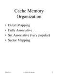 CSCI 232© 2005 JW Ryder1 Cache Memory Organization Direct Mapping Fully Associative Set Associative (very popular) Sector Mapping.