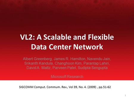 VL2: A Scalable and Flexible Data Center Network Albert Greenberg, James R. Hamilton, Navendu Jain, Srikanth Kandula, Changhoon Kim, Parantap Lahiri, David.