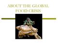 ABOUT THE GLOBAL FOOD CRISIS. Malnutrition around the world is nothing new…what is new is the inability of millions of already undernourished people to.