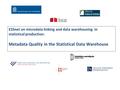 ESSnet on microdata linking and data warehousing in statistical production: Metadata Quality in the Statistical Data Warehouse.