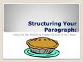 Structuring Your Paragraph: Using the PIE Method to Create the Bulk of Your Paper.