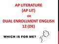 AP LITERATURE (AP LIT) OR DUAL ENROLLMENT ENGLISH 12 (DE) WHICH IS FOR ME?
