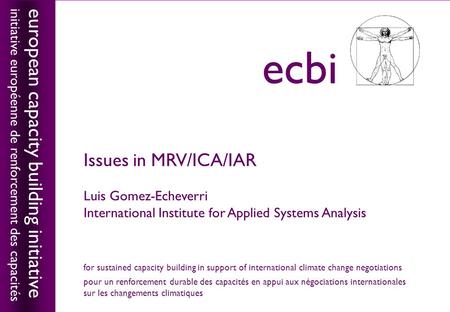 European capacity building initiativeecbi Issues in MRV/ICA/IAR Luis Gomez-Echeverri International Institute for Applied Systems Analysis european capacity.