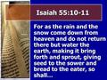 Isaiah 55:10-11 For as the rain and the snow come down from heaven and do not return there but water the earth, making it bring forth and sprout, giving.