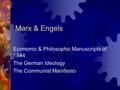 Marx & Engels Economic & Philosophic Manuscripts of 1844 The German Ideology The Communist Manifesto.