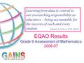 EQAO Results Grade 9 Assessment of Mathematics 2006-07 Learning from data is central to our overarching responsibility as educators – being accountable.