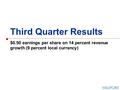 Third Quarter Results $0.50 earnings per share on 14 percent revenue growth (9 percent local currency)