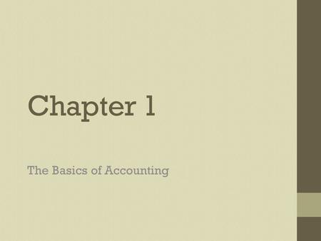 Chapter 1 The Basics of Accounting. What is Accounting? Accounting Plan, record, analyze, interpret Accounting System Process of providing the information.