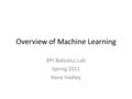 Overview of Machine Learning RPI Robotics Lab Spring 2011 Kane Hadley.
