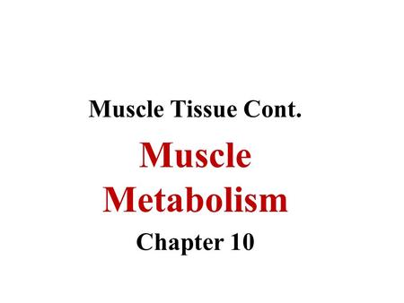 Muscle Tissue Cont. Muscle Metabolism Chapter 10.