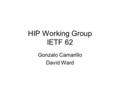HIP Working Group IETF 62 Gonzalo Camarillo David Ward.