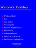 Exploring Windows and Essential Computing Concepts 1 Windows Desktop u Windows Basics u Icon u Start Button u My Computer u Network Neighborhood u Recycle.