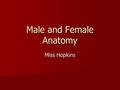 Male and Female Anatomy Miss Hopkins. Activity/Labeling Worksheets The first person in each column will write a word they know related to MALE or FEMALE.