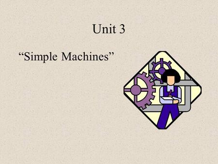 Unit 3 “Simple Machines”. Definition of a Simple Machine A device that makes work easier –Changes the size or direction of a force –Has only one motion.