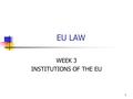 1 EU LAW WEEK 3 INSTITUTIONS OF THE EU. 2 INSTITUTIONS Institutions of the EU Principal Institutions Advisory Institutions 1.European Parliament 2.The.