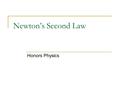 Newton’s Second Law Honors Physics. N.S.L. The acceleration of an object is directly proportional to the NET FORCE AND inversely proportional to the.
