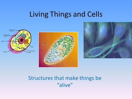 Living Things and Cells Structures that make things be “alive”