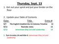 Thursday, Sept. 13 1. Get out your spiral and put your binder on the floor 2. Update your Table of Contents DateTitleEntry # 9/7 The English Establish.