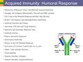Acquired Immunity: Humoral Response Distinction of Humoral versus Cell-Mediated Acquired Immunity Antigens and Antigenic Determinants: Non-self and MHC.