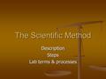 The Scientific Method DescriptionSteps Lab terms & processes.