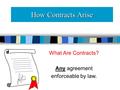 How Contracts Arise What Are Contracts? Any agreement enforceable by law.