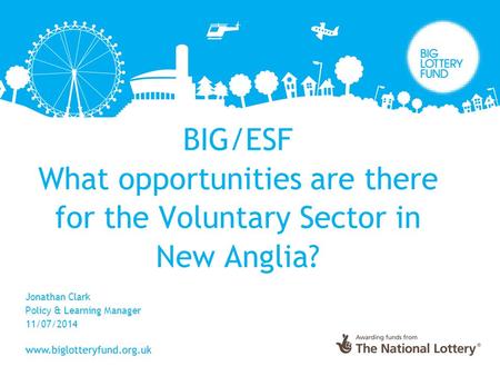 BIG/ESF What opportunities are there for the Voluntary Sector in New Anglia? Jonathan Clark Policy & Learning Manager 11/07/2014.