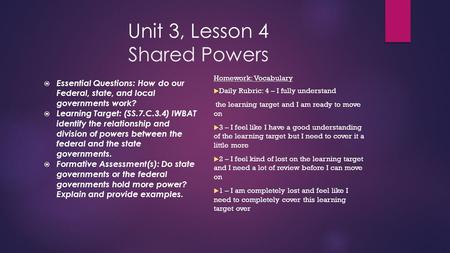Unit 3, Lesson 4 Shared Powers