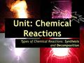 Unit: Chemical Reactions Types of Chemical Reactions: Synthesis and Decomposition Day 4 - Notes.