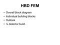 HBD FEM Overall block diagram Individual building blocks Outlook ¼ detector build.