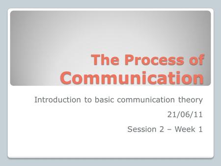 The Process of Communication Introduction to basic communication theory 21/06/11 Session 2 – Week 1.