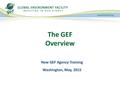 New GEF Agency Training Washington, May, 2015 The GEF Overview.