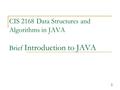 1 CIS 2168 Data Structures and Algorithms in JAVA Brief Introduction to JAVA.