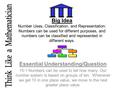Big Idea Number Uses, Classification, and Representation: Numbers can be used for different purposes, and numbers can be classified and represented in.