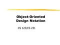 Object-Oriented Design Notation CS 123/CS 231. References zMain Reference: UML Distilled, by Martin Fowler ÕChapters 3, 4, 6, and 8 zSupplementary References: