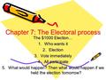 Chapter 7: The Electoral process The $1000 Election… 1.Who wants it 2.Election 3.Vote immediately 4.All participate 5.What would happen? Then what would.